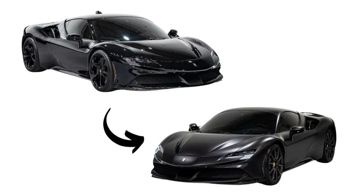Illustration showing a vehicle changing from gloss to a satin appearance